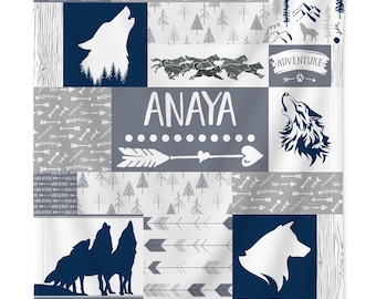 Wolf Baby Blanket: Personalized Baby Blanket With Name, Custom Wolf Gifts – Neutral Newborn Gift