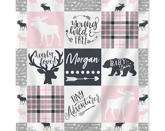 Personalized Girl Moose Baby Blanket: Rustic Woodland Nursery, Forest Animal Keepsake, Newborn Gift