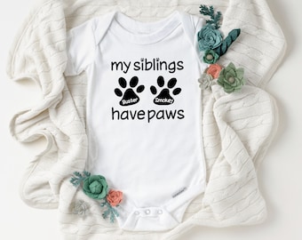 Personalized Dog Paw Onesie® - My Siblings Have Paws | Baby Shower Gift, Cute Dog Onesie, Baby Boy or Girl, Paw Print for Baby and Dog onsie
