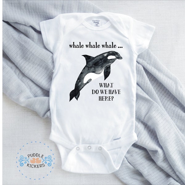 Whale Onesie® - Nautical Baby Shower Gift, Pregnancy Announcement, Sea Ocean Baby Onsie, Black White Whale Baby Orca - What Do We Have Here?