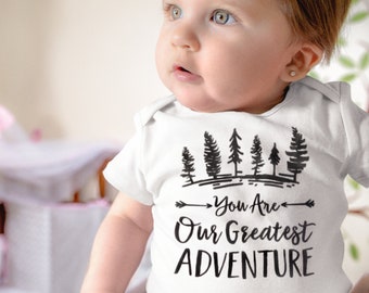 You are our Greatest Adventure Onesie® Boho Hipster Baby Shower Gift, Pregnancy Reveal to Parents, Newborn Baby Announcement Adventure Onsie