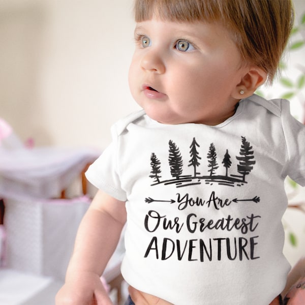 You are our Greatest Adventure Onesie® Boho Hipster Baby Shower Gift, Pregnancy Reveal to Parents, Newborn Baby Announcement Adventure Onsie