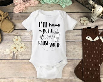 I'll Take a Bottle of the House White Onesie® Baby Bodysuit - Funny Wine Baby Shower Gift, Cute Baby Bottle Onesie®, Pink, Blue or Neutral
