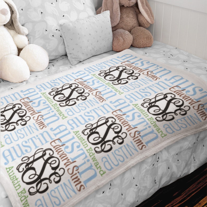 Personalized Baby Blanket for Boy Blue Green Monogram Baby Etsy