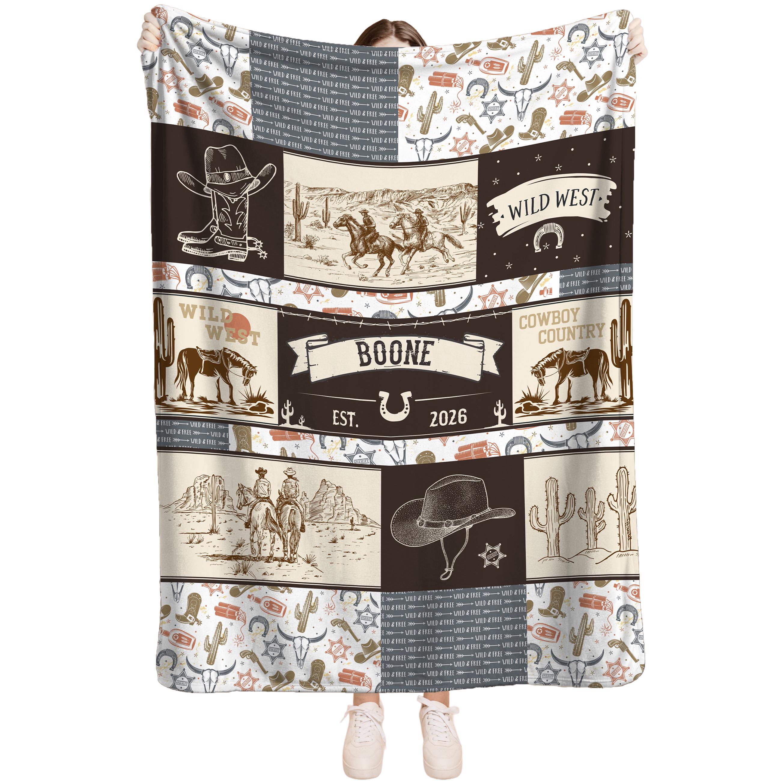 Personalized Western Baby Blanket - Custom Name Cowboy Theme Receiving Blanket For Boys & Girls