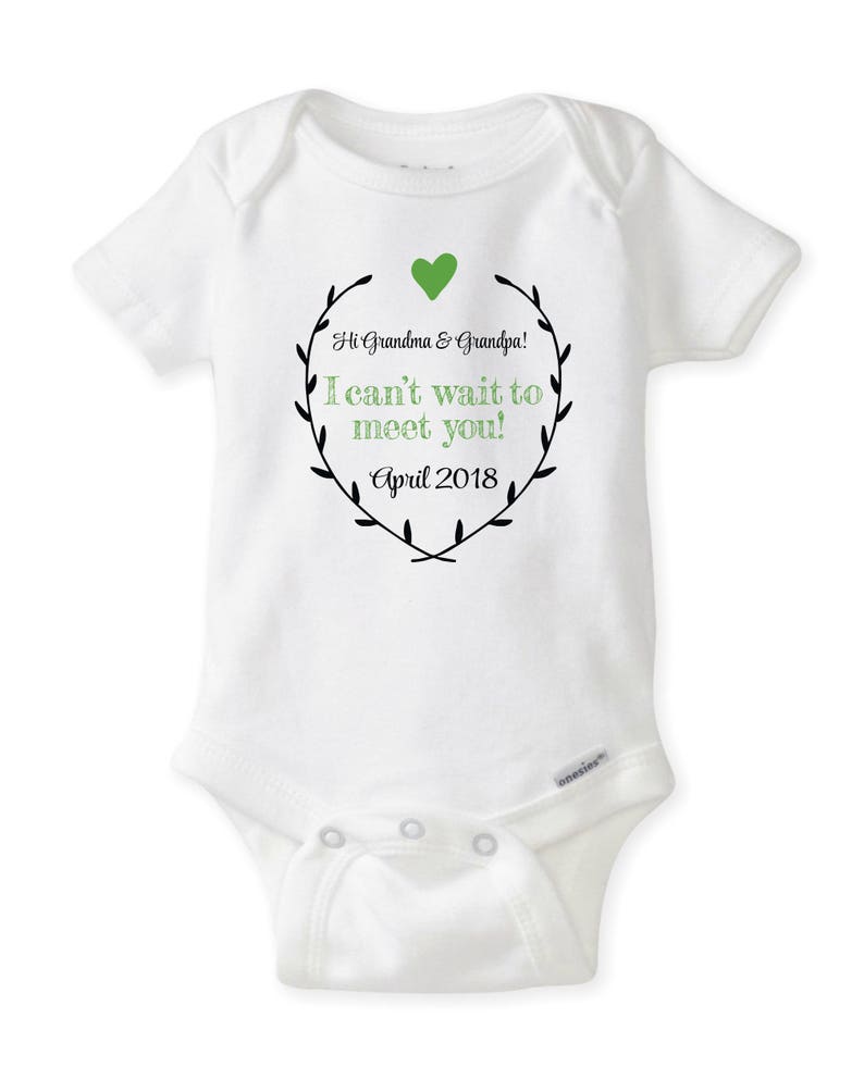 Pregnancy Reveal to Grandparents Onesie® Can Be Changed or Personalized Hi Grandma and Grandpa I Can't Wait to Meet You Baby Announcement image 2