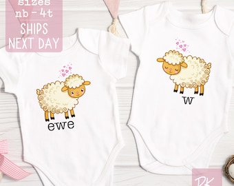 Twins Announcement Onesie: "Ewe & W" Baby Lamb Shirts