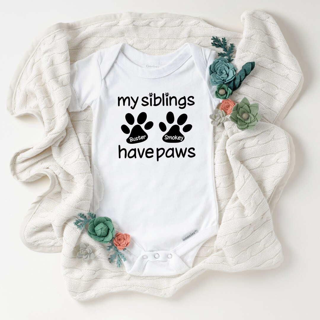 Personalized Dog Paw Onesie® My Siblings Have Paws Baby Shower Gift