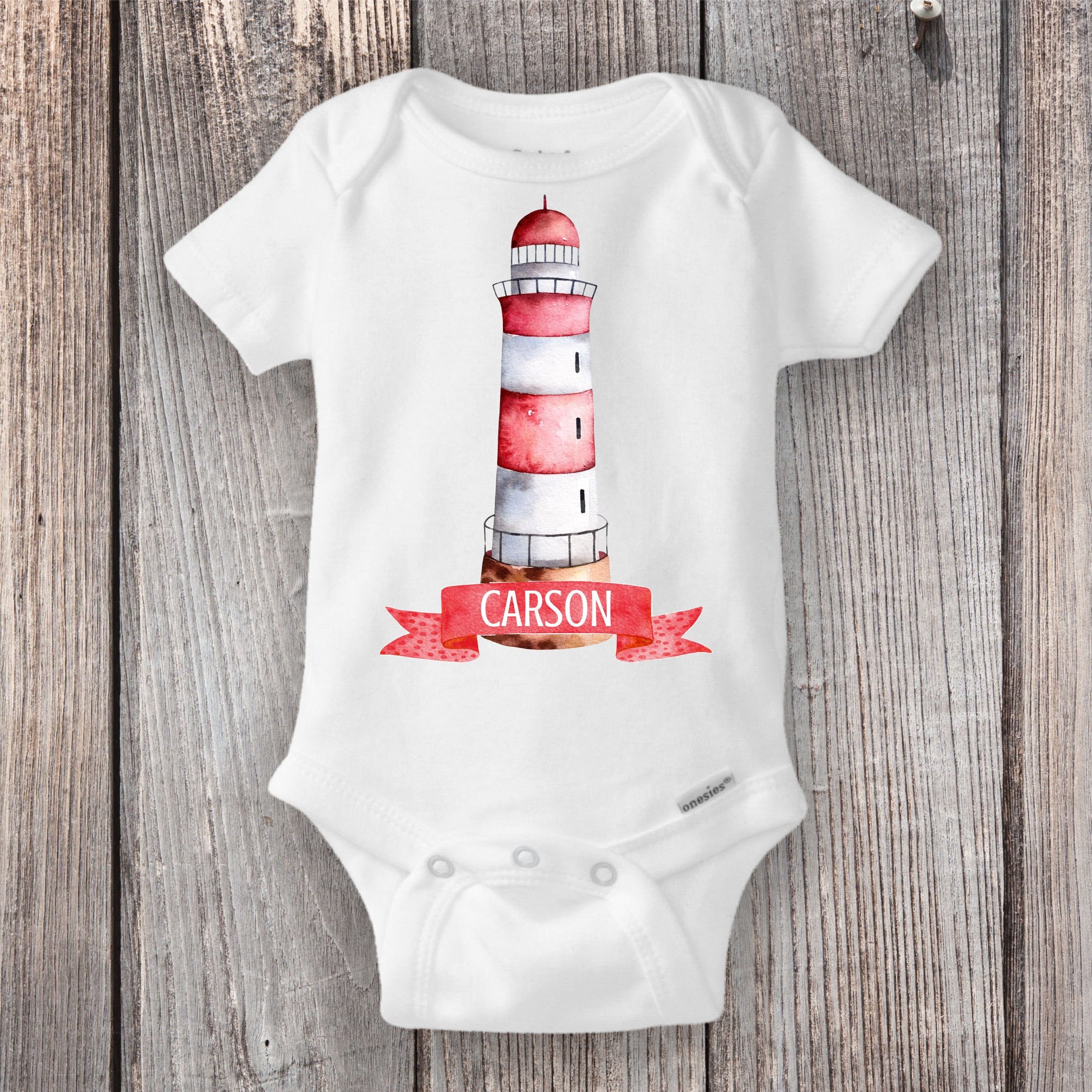 Custom Personalized Boy & Girl Baby Bodysuit Lighthouse Cotton Baby Clothes Custom Personalized Boy & Girl Baby Bodysuit Lighthouse Cotton Baby Clothes