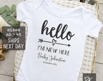 Hello I'm New Here Onesie® Pregnancy Announcement Newborn Take Home Outfit Meet The Baby Shower Gift Baby Boy or Baby Girl Pregnancy Reveal