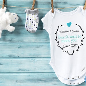 Pregnancy Reveal to Grandparents Onesie® Can Be Changed or Personalized Hi Grandma and Grandpa I Can't Wait to Meet You Baby Announcement image 1