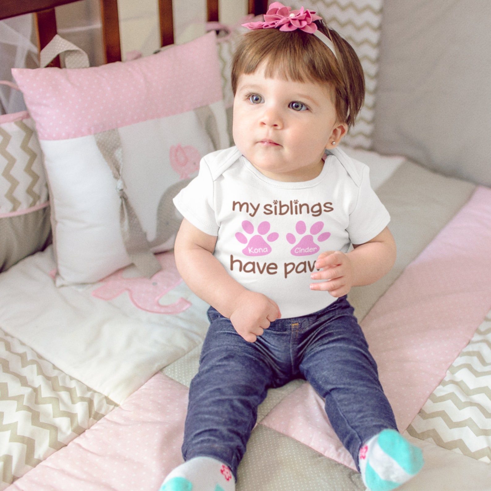 Personalized Dog Paw Onesie® My Siblings Have Paws Baby Etsy