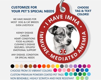 Medical ID Dog Tag - CUSTOMIZE - I Have IMHA - Immune Mediated Hemolytic Anemia - Medical Pet Id Tag - Medical Alert Tag - Jack Russell