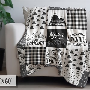 Personalized Baby Blanket for Boys or Girls Mountains are Calling Adventure Woodland Baby Shower Gift Silky Soft Fleece FREE SHIPPING image 2