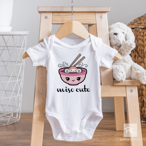 Miso Cute Onesie® - Choice of Pink or Blue for Baby Girl or Boy Sushi Baby Shower Gift - Miso Soup Onesie Asian Kawaii Japanese Design Onsie