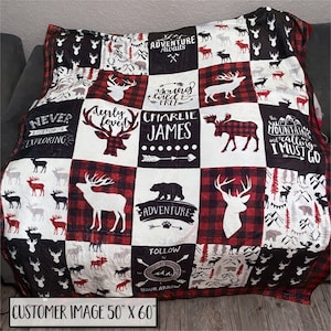 Buffalo Plaid Baby Blanket, Baby Blanket Boys, Personalized Name Blanket, Lumberjack Baby Shower Gift, Red Black Plaid Minky