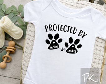 Protected By Dog Paw Shirt - Dog Baby Outfit - Cute Personalized Baby Bodysuit - Custom Baby Onesie® - Dog Names Shirts