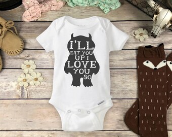Cute Monster Onesie® Bodysuit - I'll Eat You Up I Love You So | Choose Color | Wild Things Monster Baby Shower Gift, Baby Take Home Outfit