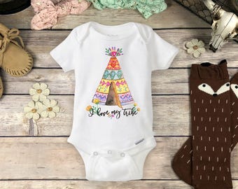 I Love My Tribe Onesie® Baby Bodysuit - Boho Baby Clothes, Teepee Onesie®, Boho Baby Shower Gift, Tribal Native Hipster Camping Lovers Shirt