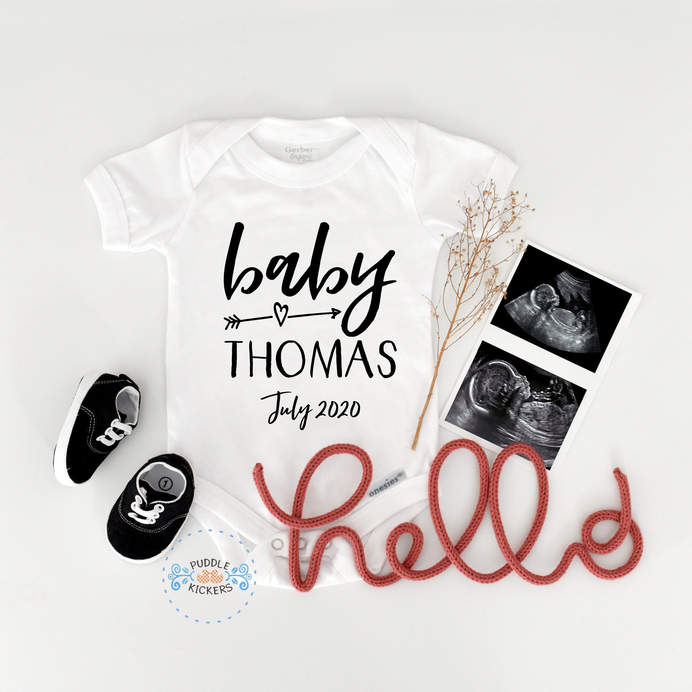 Baby Name Pregnancy Announcement Onesie® Boho Baby Last Name Etsy