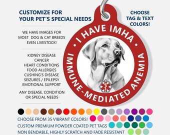 Medical ID Dog Tag - CUSTOMIZE - I Have IMHA - Immune Mediated Hemolytic Anemia - Medical Pet Id Tag - Medical Alert - Labrador Retriever