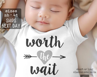 Worth The Wait Baby Pregnancy Announcement Onesie® Pregnancy Reveal Shirt Coming Home Outfit Baby Girl Boy IVF Journey Boho Baby Shower Gift