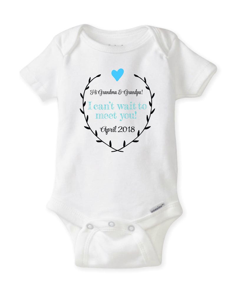 Pregnancy Reveal to Grandparents Onesie® Can Be Changed or Personalized Hi Grandma and Grandpa I Can't Wait to Meet You Baby Announcement image 5