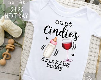 Funny Aunt "Drinking Buddy" Baby Onesie® - Personalized Auntie Gift