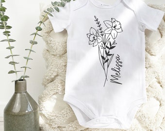 Personalized Birth Flower Onesie® With Name , Birth Flower Baby Gift, Pregnancy Announcement, Gifts for Baby Girl, Wildflowers Baby Shower