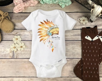 Indian Dream Big Onesie: Boho Tribal Feathers Baby Bodysuit