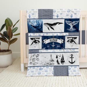 Personalized Whale Baby Blanket: Nautical Minky Fleece Shower Gift
