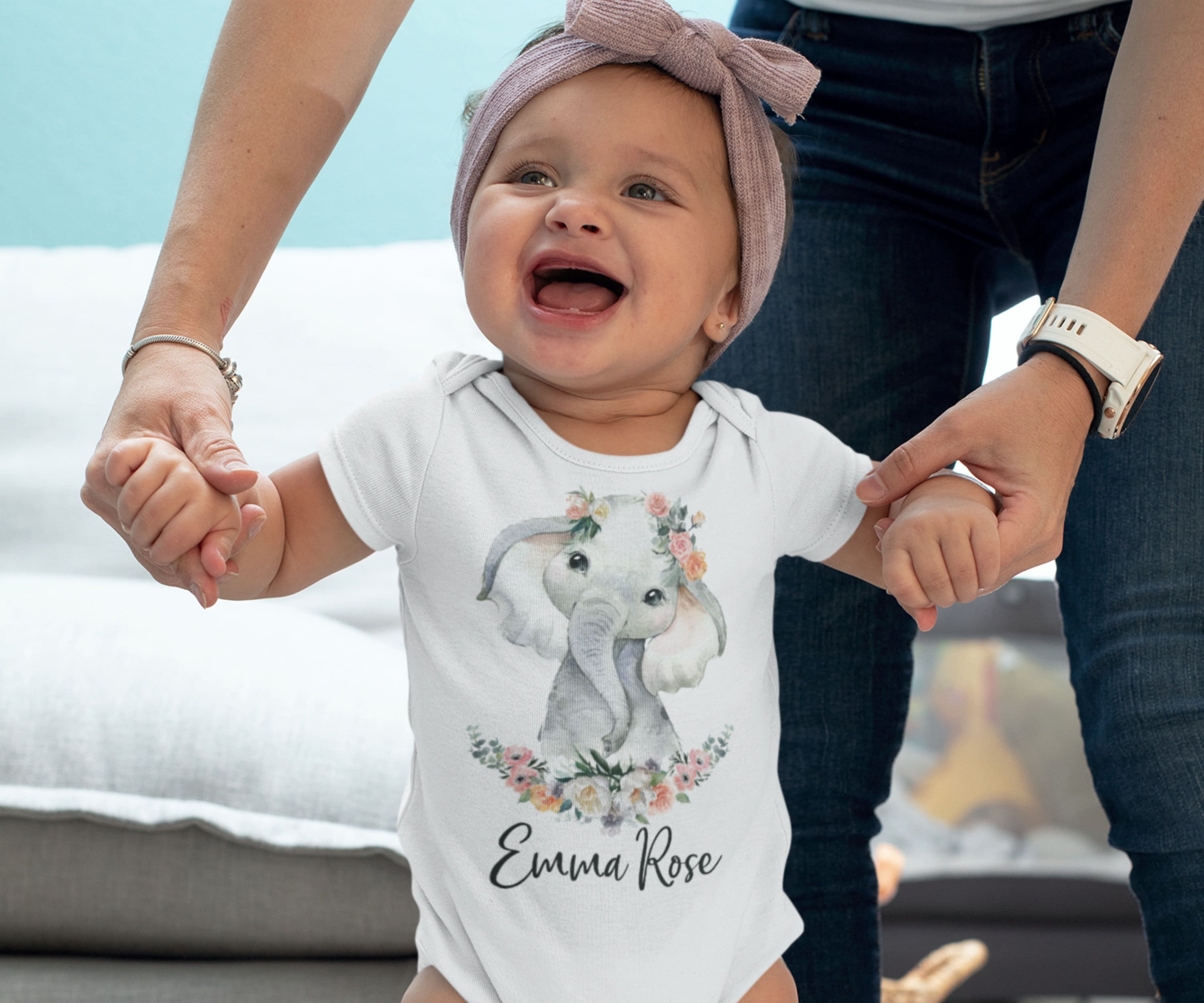 Baby Girl Elephant Personalized Gift Rose Flower Baby Shower Etsy