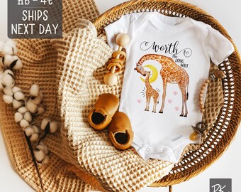 Worth the Wait Onesie® Zoo Baby Giraffe Pregnancy Reveal Onesie for Baby Girl Boy Coming Home Outfit Worth The Long Wait Announcement Onesie