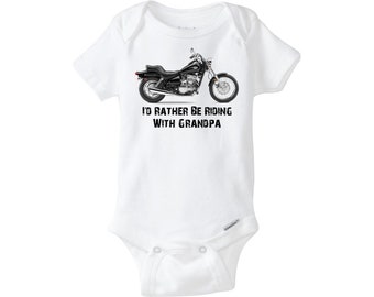 Motorcycle Onesie® for Baby Boy or Girl | Baby Shower Gift | CAN BE PERSONALIZED | I'd Rather Be Riding With Grandpa, My Aunt or Uncle Onsie