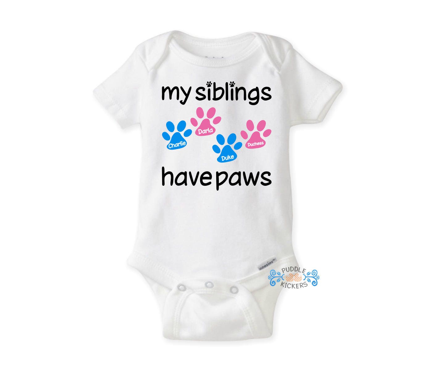 Personalized Dog Paw Onesie® My Siblings Have Paws Baby Etsy