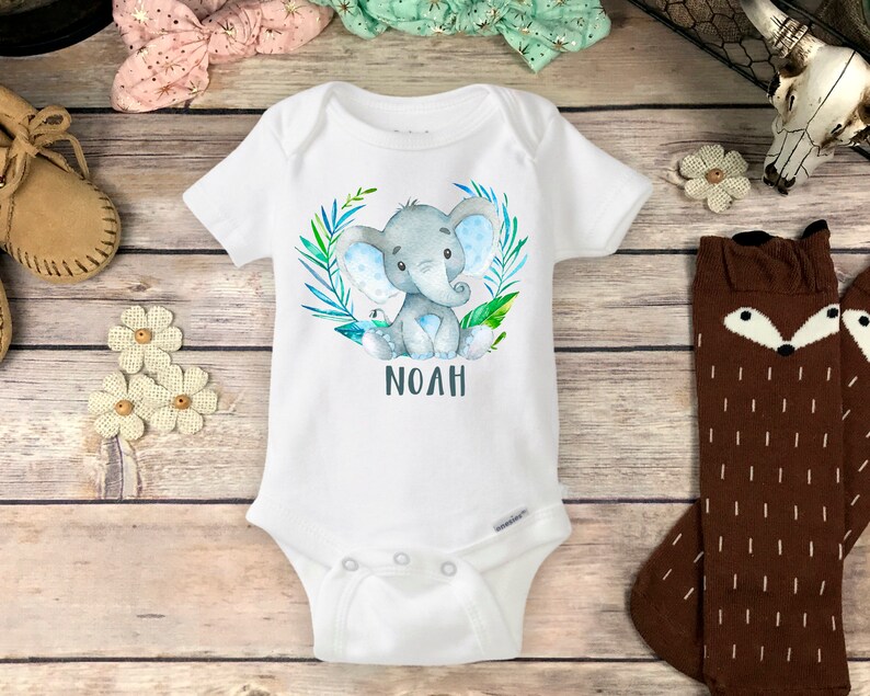 Baby Boy Elephant Onesie® Jungle Gray Blue Baby Shower Gift Etsy