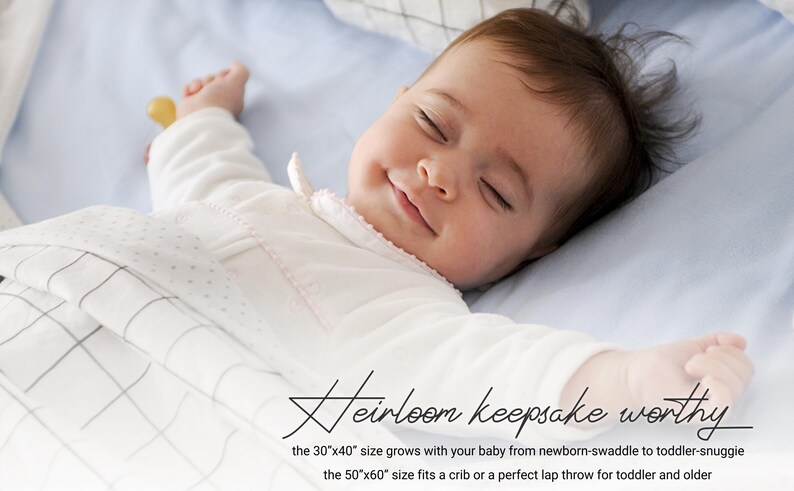 a baby is laying down on a bed with the writing Heirloom Keepsake Worth