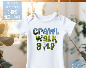 Crawl Walk Golf Onesie®  - Funny Golfing Fathers Day Gift - Funny Pregnancy Announcement for Dad - Golfing Baby Shower Gift - Golfing Onesie