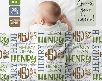 Personalized Baby Blanket with Name and Monogram, Custom Colors | Baby Shower Gift for Boy, Girl