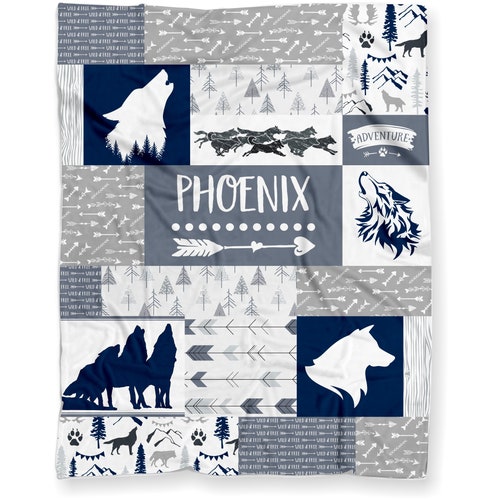 Wolf Pack Baby Blanket Personalized Gray Woodland Wolves Etsy