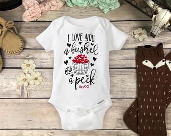 I Love You A Bushel And A Peck Onesie® Baby Bodysuit - Cute Sweet Hearts Baby Shower Gift, Baby Girl or Boy Shirt With Pink or Red Hearts