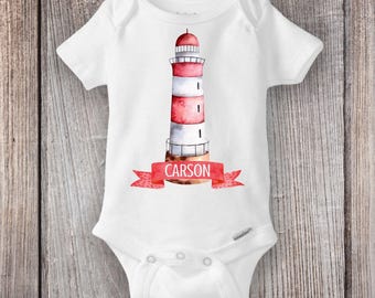 Body personalizado de faro, regalo náutico para bebé niño o niña, guardería playera, anuncio de faro personalizado