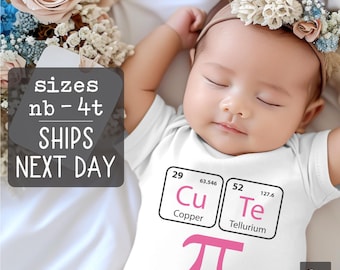 Cutie Pie Onesie® Bodysuit, Cu Te Pi Chemistry Symbol Science Baby Shower Gift, Cute Nerd Shirt Funny Onesies® for Boy or Girl CHOOSE COLORS