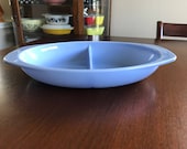 Vintage Pyrex Delphite Bluebell Divided Dish Promo Piece Promotional 1960 1 1 2 Quart Qt 1063 Light Baby Blue