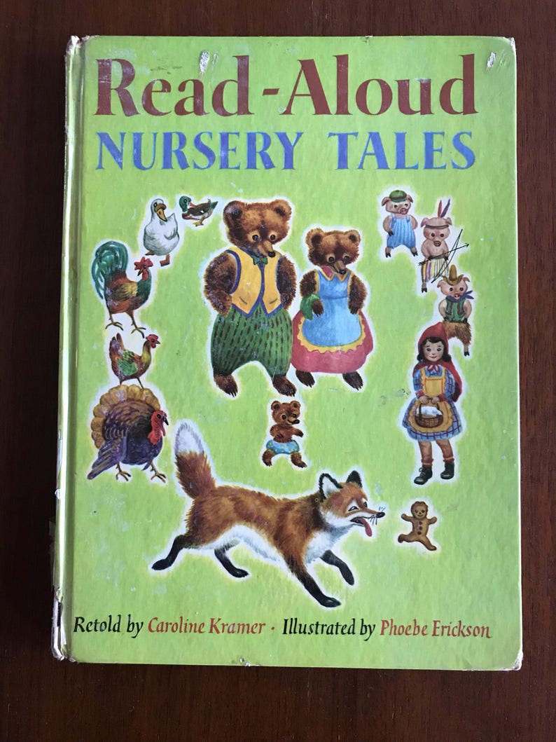 Vintage Book Read Aloud Nursery Tales Retold By Caroline Kramer Illustrated By Phoebe Frickson Green Childrens Book Little Red Riding Hood - 