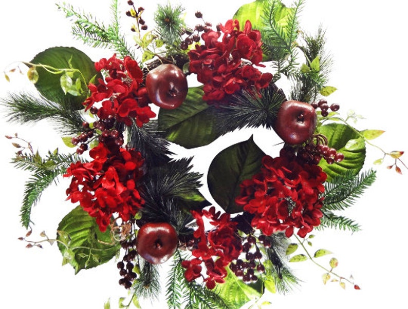 24 Christmas Velvet HydrangeaRed Apple Wreath