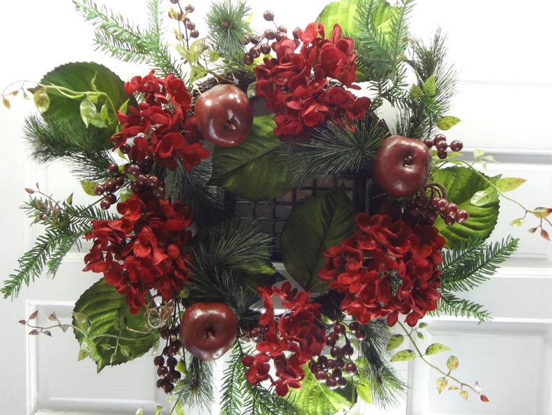 24 Christmas Velvet HydrangeaRed Apple Wreath