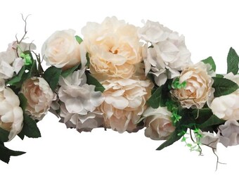 RTWAY Artificial Peony Flower Swag Decorative Swag with Fake Peonies Hydrangeas Olive Eucalyptus Leaves Floral Swag for Wedding Arch Front Door Wall Decor