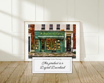 Shop Around the Corner Watercolor Watercolor Digital Illustration, Printable Wall Art Download