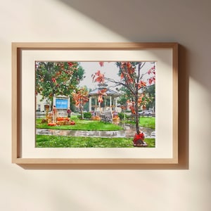 Hohle Sterne Quadrat im Herbst Aquarell Malerei ungerahmt mattes Poster Kunstdruck